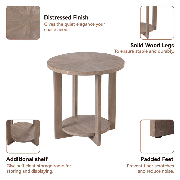 Loon Peak® Gunnison Rustic Farmhouse Round Table with Storage Shelf & Reviews Wayfair